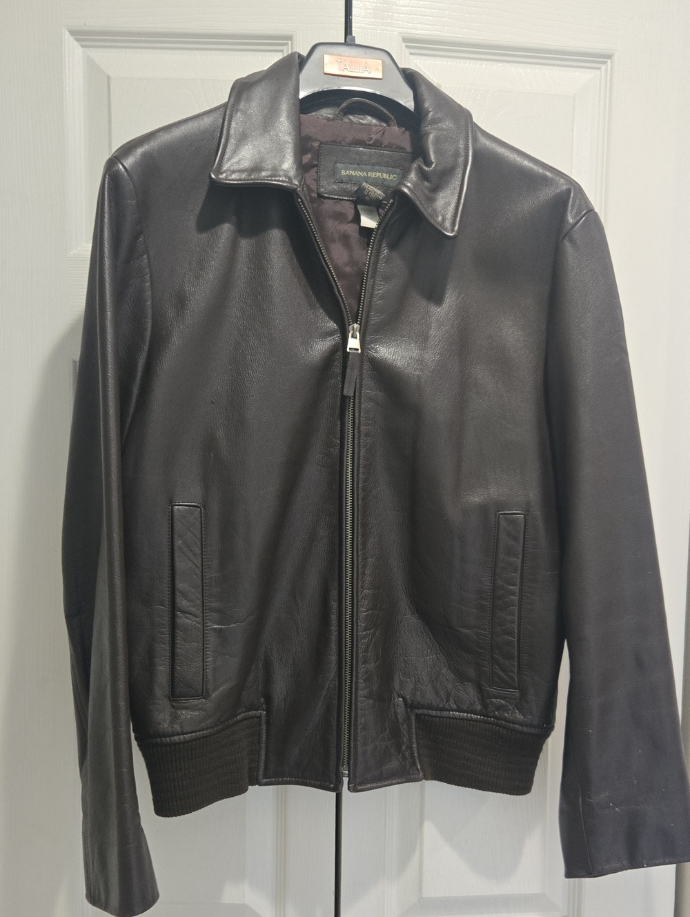 Banana Republic Men's Dark Brown Leather Bomber Jacket